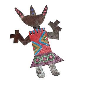 Whimsical South Western Tribal Metal Art Figure Pendant Signed Bill Marsha Finks